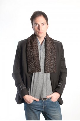 Dark brown karakul fur scarf for men